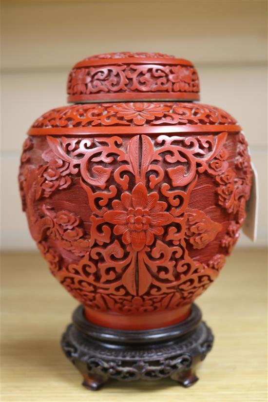 A Chinese cinnabar lacquer jar and cover